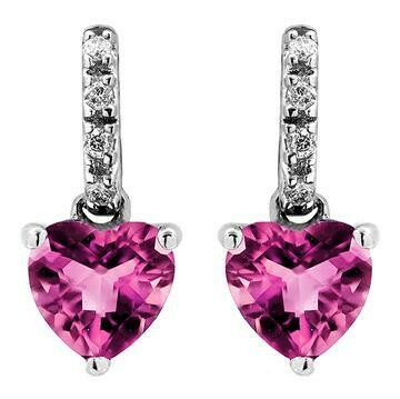 Heart Pink Topaz Earrings with Diamond Accent 14KT Gold