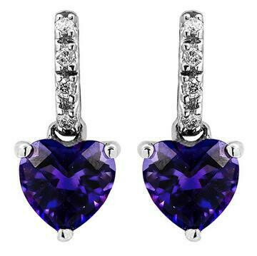 Heart Amethyst Earrings with Diamond Accent 14KT Gold
