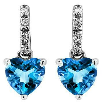 Heart Blue Topaz Earrings with Diamond Accent 14KT Gold Heart Blue Topaz Earrings with Diamond Accent 14KT Gold