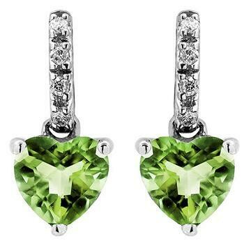 Heart Peridot Earrings with Diamond Accent 14KT Gold Heart Peridot Earrings with Diamond Accent 14KT Gold