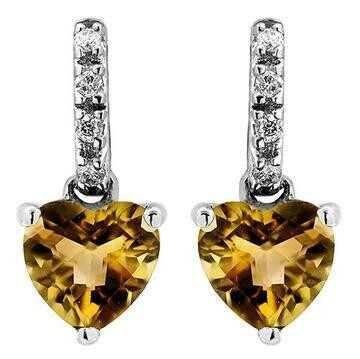 Heart Citrine Earrings with Diamond Accent 14KT Gold