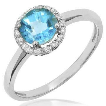 Blue Topaz Ring with Diamond Halo 14KT Gold
