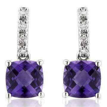 Cushion Amethyst Earrings with Diamond Accent White Gold Cushion Amethyst Earrings with Diamond Accent White Gold
