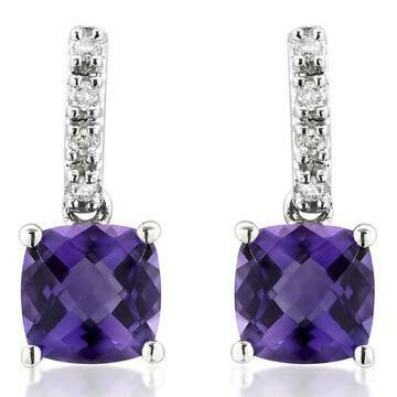 Cushion Amethyst Earrings with Diamond Accent 14KT Gold