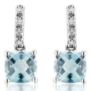 Cushion Aquamarine Earrings with Diamond Accent 14KT Gold