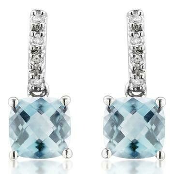 Cushion Aquamarine Earrings with Diamond Accent 14KT Gold Cushion Aquamarine Earrings with Diamond Accent 14KT Gold