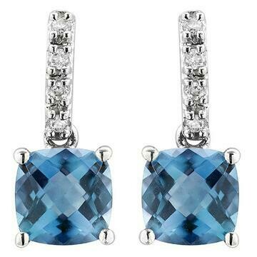 Cushion Blue Topaz Earrings with Diamond Accent 14KT Gold Cushion Blue Topaz Earrings with Diamond Accent 14KT Gold
