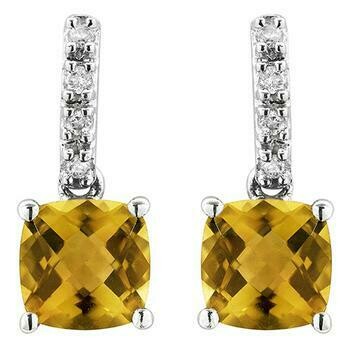 Cushion Citrine Earrings with Diamond Accent 14KT Gold Cushion Citrine Earrings with Diamond Accent 14KT Gold