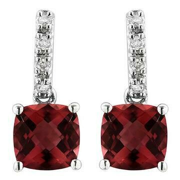 Cushion Garnet Earrings with Diamond Accent 14KT Gold Cushion Garnet Earrings with Diamond Accent 14KT Gold