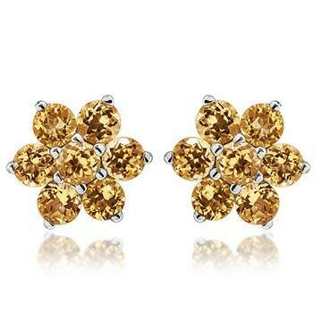 Floral Cluster Citrine Stud Earrings 14KT Gold Floral Cluster Citrine Stud Earrings 14KT Gold