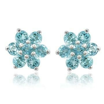 Floral Cluster Blue Topaz Stud Earrings 14KT Gold Floral Cluster Blue Topaz Stud Earrings 14KT Gold