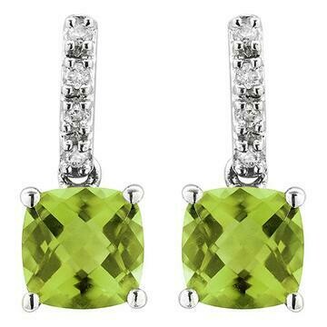Cushion Peridot Earrings with Diamond Accent 14KT Gold Cushion Peridot Earrings with Diamond Accent 14KT Gold