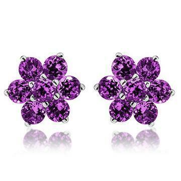 Floral Amethyst Stud Earrings White Gold Floral Amethyst Stud Earrings White Gold