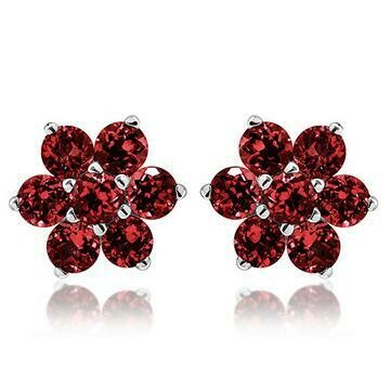 Floral Cluster Garnet Stud Earrings 14KT Gold Floral Cluster Garnet Stud Earrings 14KT Gold