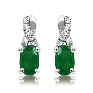 Oval Emerald Infinity Stud Earrings with Diamond Accent 14KT Gold Oval Emerald Infinity Stud Earrings with Diamond Accent 14KT Gold