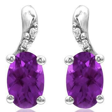 Oval Amethyst Earrings with Diamond Accent 14KT Gold