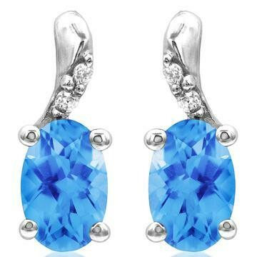Oval Blue Topaz Earrings with Diamond Accent 14KT Gold Oval Blue Topaz Earrings with Diamond Accent 14KT Gold