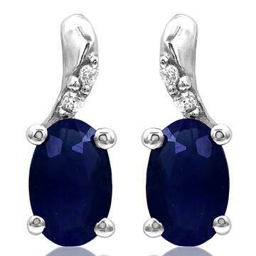 Oval Blue Sapphire Earrings with Diamond Accent 14KT Gold Oval Blue Sapphire Earrings with Diamond Accent 14KT Gold