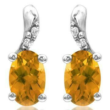 Oval Citrine Earrings with Diamond Accent 14KT Gold Oval Citrine Earrings with Diamond Accent 14KT Gold
