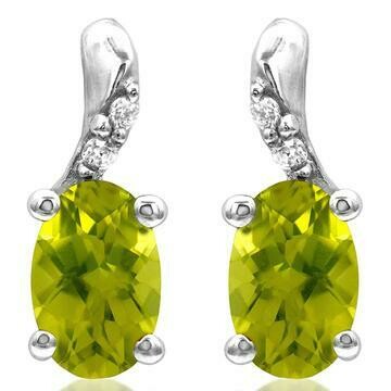 Oval Peridot Earrings with Diamond Accent 14KT Gold