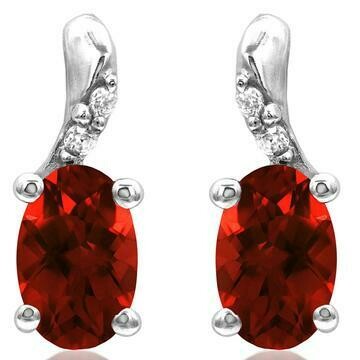 Oval Garnet Earrings with Diamond Accent 14KT Gold