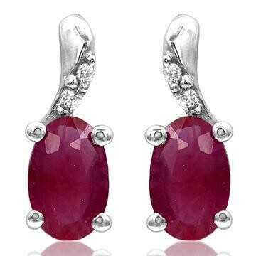 Oval Ruby Earrings with Diamond Accent 14KT Gold Oval Ruby Earrings with Diamond Accent 14KT Gold