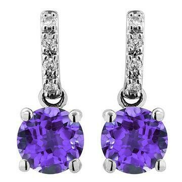 Amethyst Earrings with Diamond Accent 14KT Gold