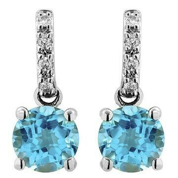 Blue Topaz Earrings with Diamond Accent 14KT Gold