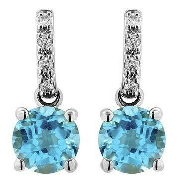 Blue Topaz Earrings with Diamond Accent 14KT Gold Blue Topaz Earrings with Diamond Accent 14KT Gold