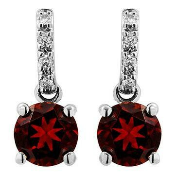 Garnet Earrings with Diamond Accent 14KT Gold