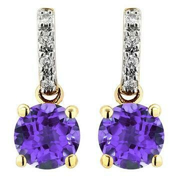 Amethyst Earrings with Diamond Accent Yellow Gold Amethyst Earrings with Diamond Accent Yellow Gold