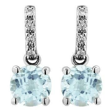 Aquamarine Earrings with Diamond Accent 14KT Gold Aquamarine Earrings with Diamond Accent 14KT Gold