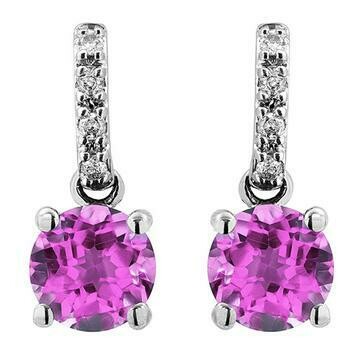 Pink Topaz Earrings with Diamond Accent 14KT Gold Pink Topaz Earrings with Diamond Accent 14KT Gold