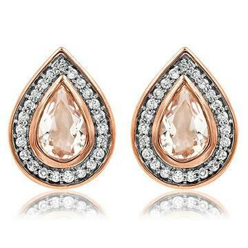 Morganite Teardrop Stud Earrings with Diamond Frame 14KT Rose Gold