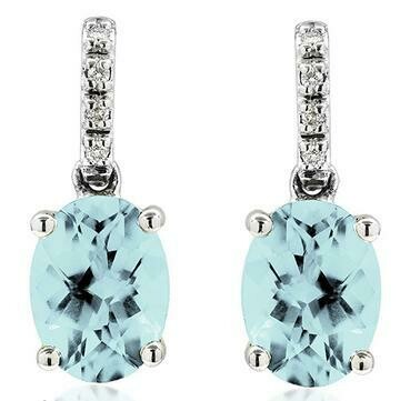 Oval Aquamarine Earrings with Diamond Accent 14KT Gold Oval Aquamarine Earrings with Diamond Accent 14KT Gold