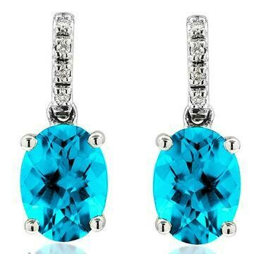 Oval Blue Topaz Earrings with Diamond Accent 14KT Gold