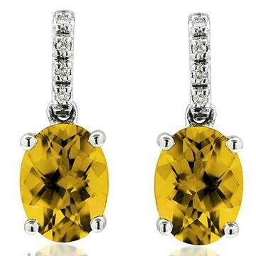 Oval Citrine Earrings with Diamond Accent 14KT Gold Oval Citrine Earrings with Diamond Accent 14KT Gold