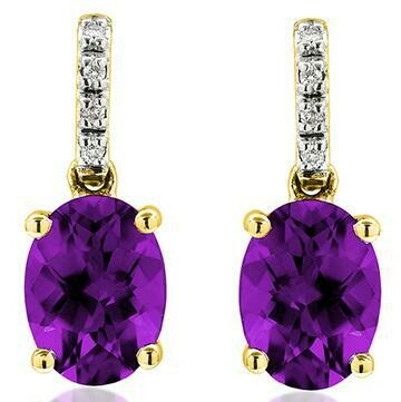Oval Amethyst Earrings with Diamond Accent Yellow Gold Oval Amethyst Earrings with Diamond Accent Yellow Gold