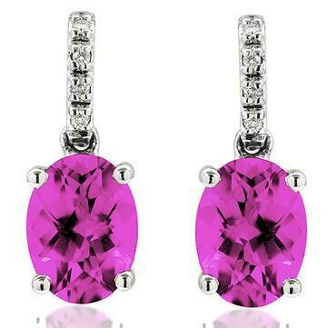 Oval Pink Topaz Earrings with Diamond Accent 14KT Gold Oval Pink Topaz Earrings with Diamond Accent 14KT Gold