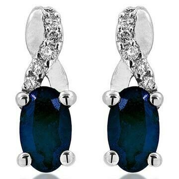 Oval Infinity Blue Sapphire Stud Earrings with Diamond Accent 14KT Gold Oval Infinity Blue Sapphire Stud Earrings with Diamond Accent 14KT Gold