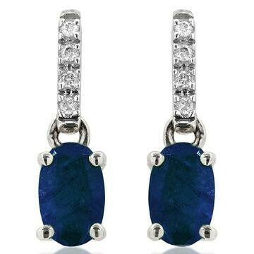 Oval Blue Sapphire Earrings with Diamond Accent 14KT Gold