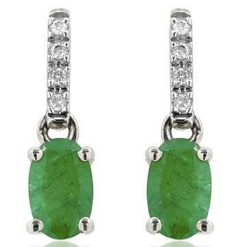 Oval Emerald Earrings with Diamond Accent 14KT Gold