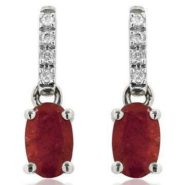 Oval Ruby Earrings with Diamond Accent 14KT Gold