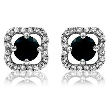 Clover Blue Sapphire Stud Earrings with Diamond Frame 14KT Gold Clover Blue Sapphire Stud Earrings with Diamond Frame 14KT Gold