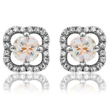 Clover Morganite Stud Earrings with Diamond Frame 14KT Gold Clover Morganite Stud Earrings with Diamond Frame 14KT Gold