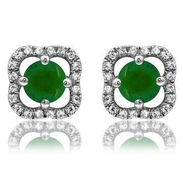 Clover Emerald Stud Earrings with Diamond Frame 14KT Gold Clover Emerald Stud Earrings with Diamond Frame 14KT Gold