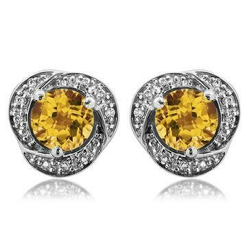Citrine Whirl Stud Earrings with Diamond Frame 14KT Gold Citrine Whirl Stud Earrings with Diamond Frame 14KT Gold