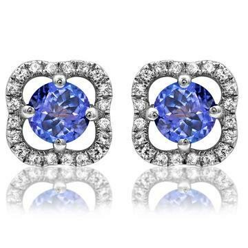 Clover Tanzanite Stud Earrings with Diamond Frame 14kt Gold Clover Tanzanite Stud Earrings with Diamond Frame 14kt Gold