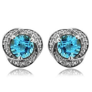 Blue Topaz Whirl Stud Earrings with Diamond Frame 14KT Gold Blue Topaz Whirl Stud Earrings with Diamond Frame 14KT Gold