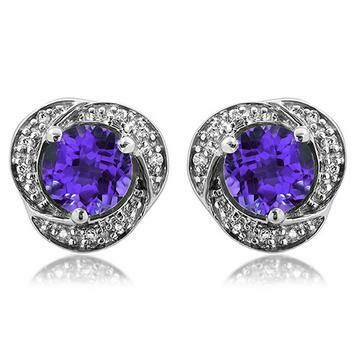 Amethyst Whirl Stud Earrings with Diamond Frame White Gold Amethyst Whirl Stud Earrings with Diamond Frame White Gold